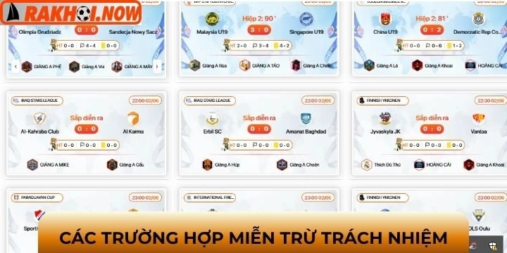 Các tình huống miễn trừ trách nhiệm chi tiết tại trang web